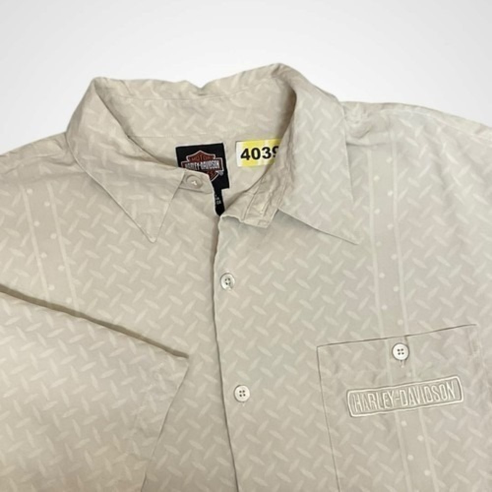 VTG Harley-Davidson Steel Gray Short Slv Button Up Shirt Men XL China 100% Silk